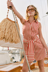 Inna Sleeveless Poplin Mini Dress | Simon Miller Venetian Red Stripe
